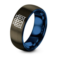 21st Birthday Gifts for Men – gunmetal & blue tungsten test tube rack ring