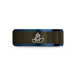 cool presents for guys – gunmetal & blue tungsten tugboat wedding band