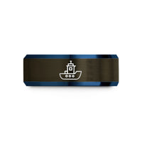 cool presents for guys – gunmetal & blue tungsten tugboat wedding band