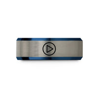 present ideas for wife – blue & gray tungsten play icon wedding band