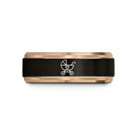 anniversary bands for her – black & rose gold tungsten stroller heart wedding band