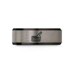engraved rings for her – black & silver tungsten keytar wedding band