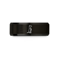 custom engraved ring men – black tungsten meerkat standing alert wedding band