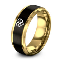 25th Anniversary Ring Set – black & gold tungsten heart infinity ring