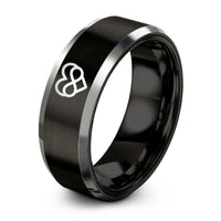 tungsten wedding bands set – black & gray tungsten heart infinity ring
