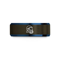 matching couple ring sets – gunmetal & blue tungsten helmet valves hose wedding band