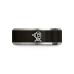 engraved rings for couples – black & silver tungsten laser level wedding band