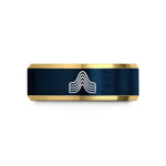 unisex tungsten wedding band – gold & blue tungsten spectrum line wave wedding band