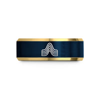 unisex tungsten wedding band – gold & blue tungsten spectrum line wave wedding band