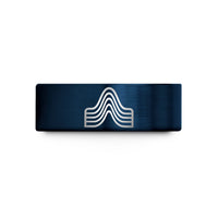 engraved promise rings set – gold & blue tungsten spectrum line wave wedding band