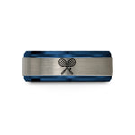 unisex tungsten wedding band – blue & gray tungsten squash racquets wedding band