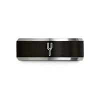 custom engraved rings – black & silver tungsten tuning fork wedding band