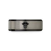 special birthday rings – black & blue & silver tungsten buccaneer skull tricorn wedding band