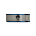 best presents for girlfriend – black & blue & grey tungsten buccaneer skull tricorn wedding band