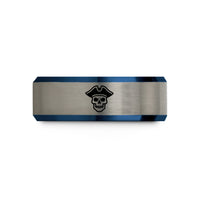 best presents for girlfriend – black & blue & grey tungsten buccaneer skull tricorn wedding band