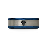 unique presents for women – blue & gray tungsten buccaneer skull tricorn wedding band