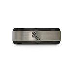 engraved jewelry for her – black & grey tungsten paddle blades wedding band