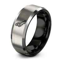 personalized rings for her – black & grey tungsten paddle blades ring