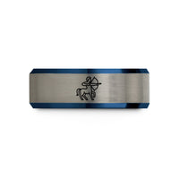 anniversary presents for men – black & blue & grey tungsten sagittarius wedding band