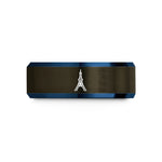 unique presents for him – gunmetal & blue tungsten tokyo tower wedding band