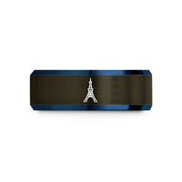 unique presents for him – gunmetal & blue tungsten tokyo tower wedding band