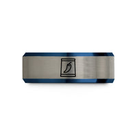 anniversary present for him – black & blue & silver tungsten pepper packet wedding band