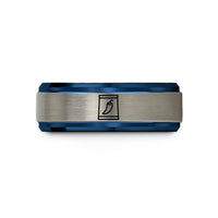 personalized rings for men – blue & grey tungsten pepper packet wedding band
