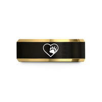 unique rings for men – black & gold tungsten pride paw wedding band