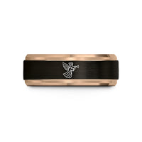 silver bands for women – black & rose gold tungsten angel herald trumpet wedding band