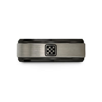 engraved rings for couples – black & silver tungsten checkerboard wedding band