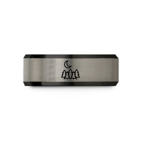 engraved bands for him – black & blue & grey tungsten tree moon wedding band