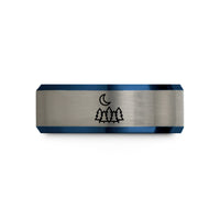 anniversary present ideas wife – black & blue & silver tungsten tree moon wedding band