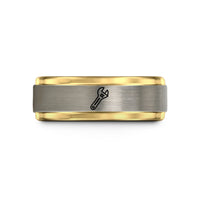 engraved silver ring present – black & gold & grey tungsten adjustable wrench wedding band