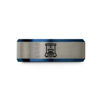 men’s anniversary rings present – blue & silver tungsten analytical balance wedding band