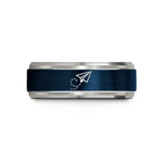 wedding rings for him – blue & silver tungsten paper plane path wedding band