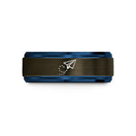 him tungsten rings sale – gunmetal & blue tungsten paper plane path wedding band