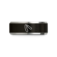 mens tungsten wedding band – black & grey tungsten straight razor wedding band