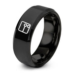 custom engraved wedding band – black tungsten repeat sign ring