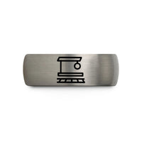 engraved rings for couples – gunmetal & gray tungsten station platform wedding band