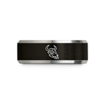women's comfort fit rings – black & silver tungsten wildebeest skull circle wedding band