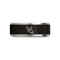 women's comfort fit rings – black & silver tungsten wildebeest skull circle wedding band