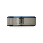 couples matching rings set – blue & silver tungsten breadboard wedding band
