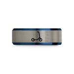 unique couple present ideas – black & blue & grey tungsten kick scooter wedding band