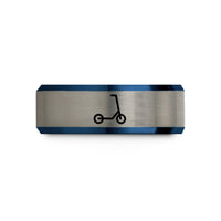unique couple present ideas – black & blue & grey tungsten kick scooter wedding band