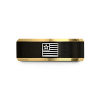 personalized couple rings – black & gold tungsten stars stripes wedding band