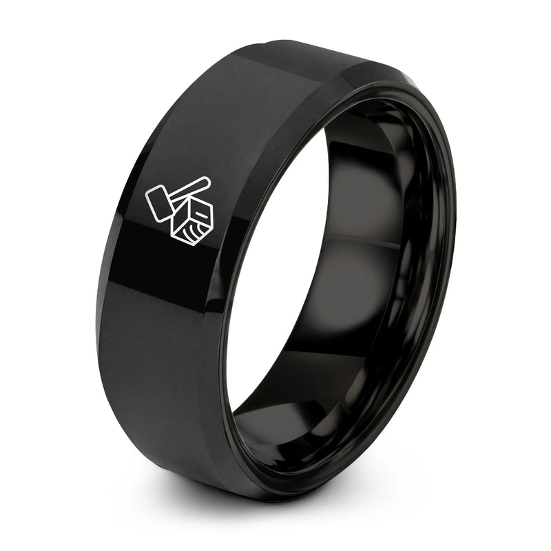 Wood Block Mallet – Tungsten Wedding Band, 8 mm, Black Comfort-Fit Unisex