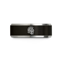 engraved ring for men – black & grey tungsten skull helmet wedding band