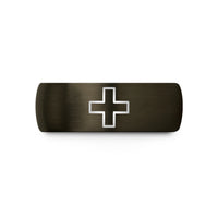 personalized ring for wife – gunmetal & blue tungsten cation icon wedding band