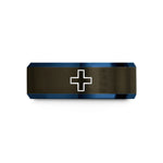personalized ring for wife – gunmetal & blue tungsten cation icon wedding band