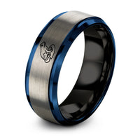 black & blue & grey tungsten frog pad ring